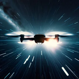 Drone flying through dramatic blue light